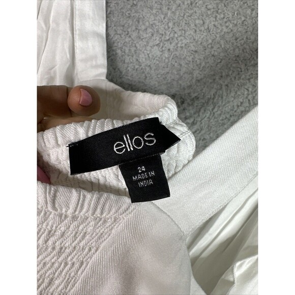 Cottagecore Midi Dress Button Front A-Line White Plus Size 24 V-Neck Smocked - Picture 15 of 16